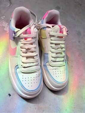 Nike Air White Sneakers with Pastel Rainbow Accents